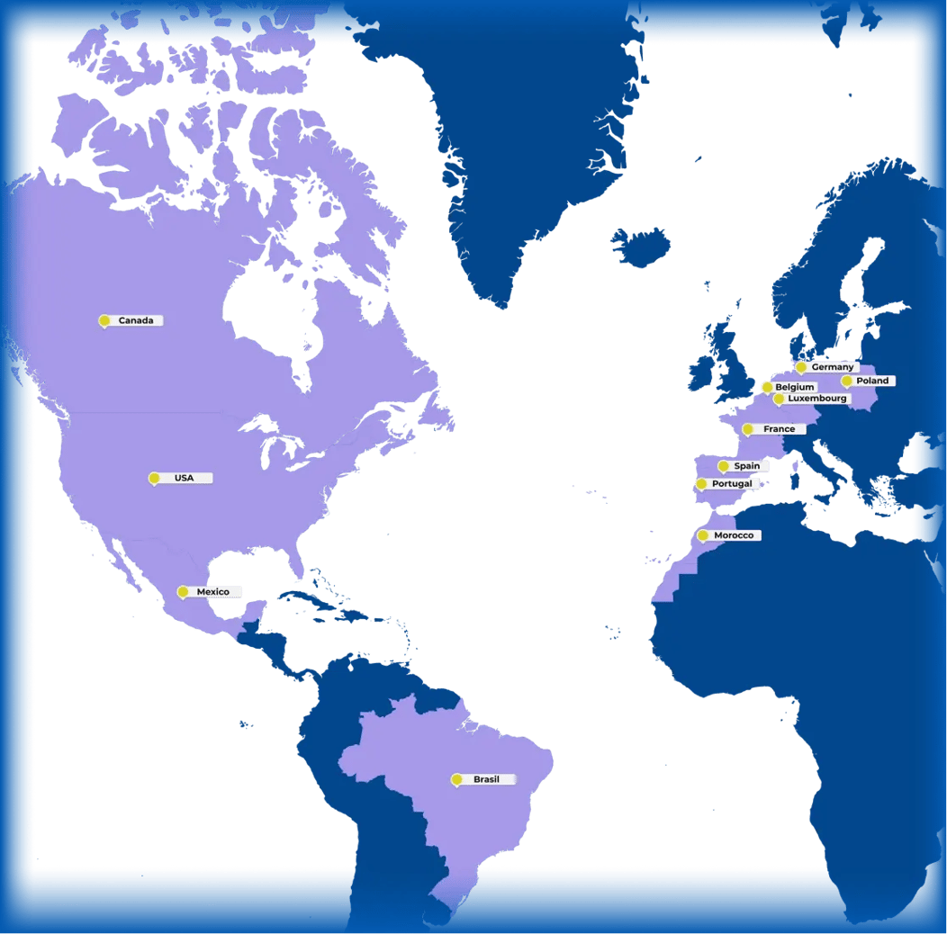 World map highlighting the countries where act digital is present