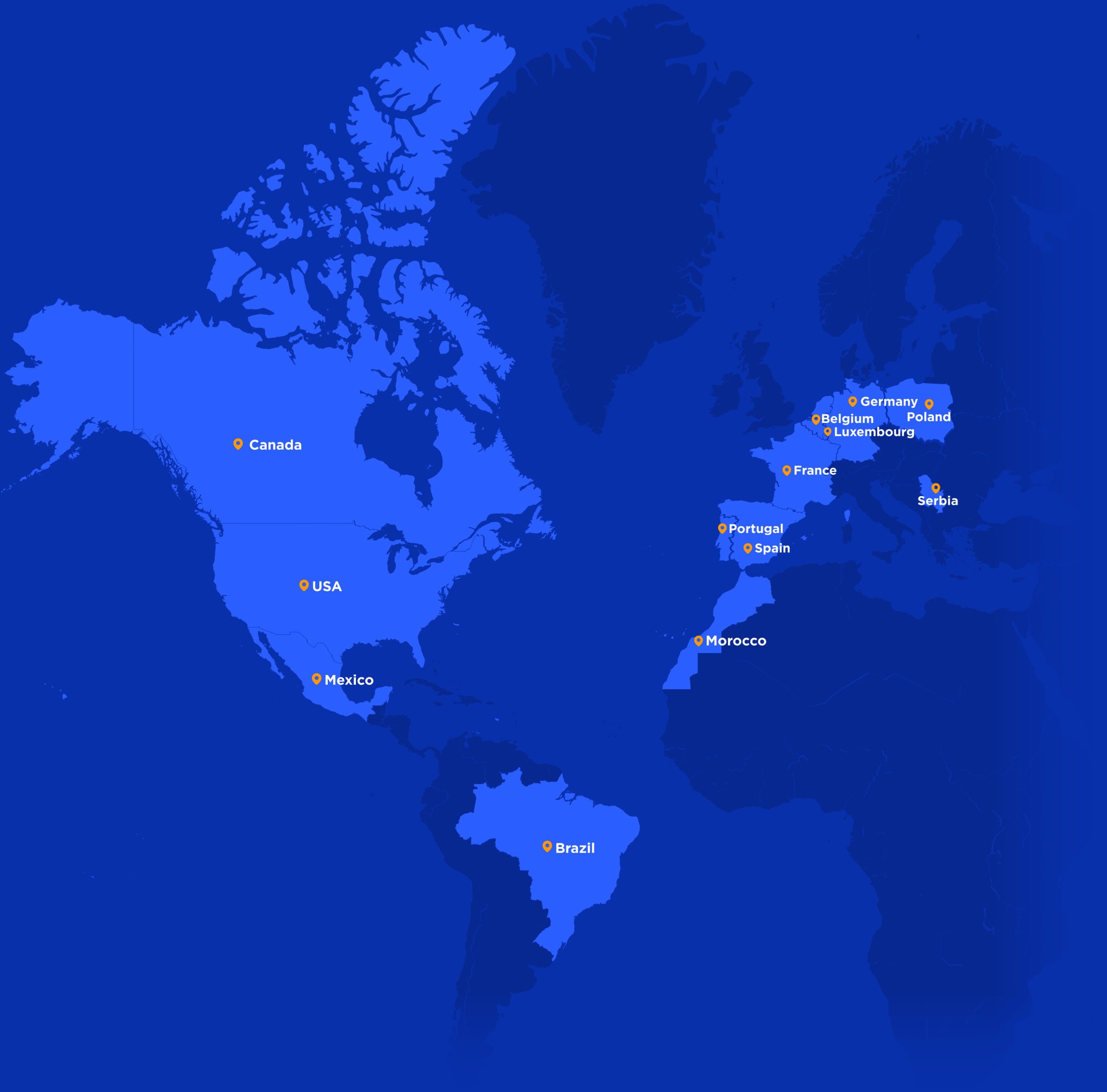 World map highlighting the countries where Alter Solutions is present